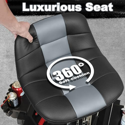 Rolling Stool with Wheels (Carbon Fiber Gray)