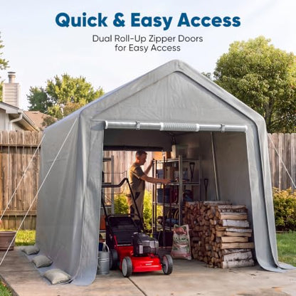 8x12FT Long Storage Shelter Portable Shed with Roll (8'X12' / Silver Gray)