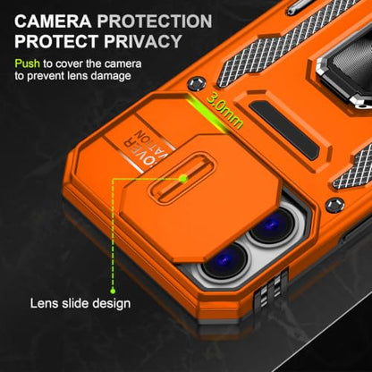 Orange Case for iPhone 16 Plus with Slide Camera Cover & Stand (iPhone 16 Plus 【6.7 inch】 / Orang+Black)