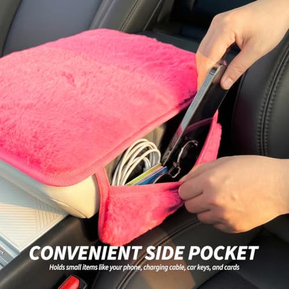 Plush Fuzzy Fur Car Center Console Cover with Side Pockets