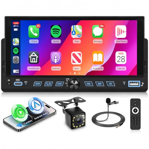 6.86" Single Din Car Stereo with Wireless CarPlay and Android Auto (6.86 inch with Volume Knob and physical control buttons)