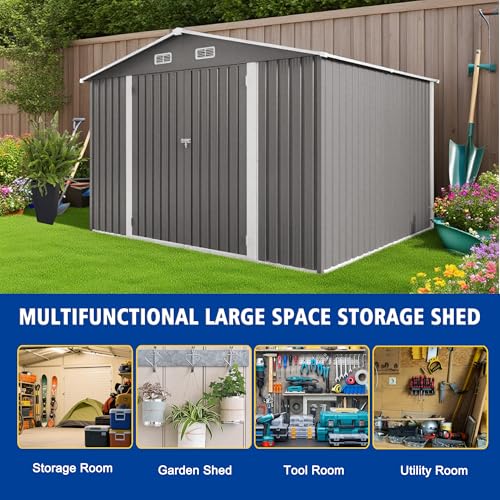 10x8 FT Outdoor Storage Shed with Window (Gray / 10x8ft)