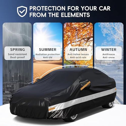 10 Layers Car Cover Custom Fit for Mercedes Benz C Class C250 C300 C43 C63 (Black Gray / Custom Fit for Mercedes Benz C-Class)