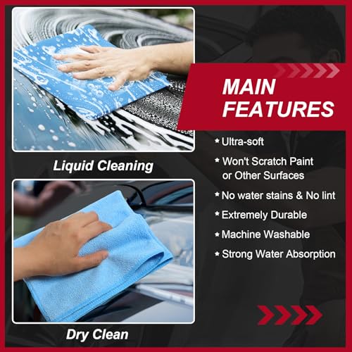 200 Pcs Microfiber Cleaning Cloth 16x16 Inch Microfiber Towels for Car Ultra Absorbent Cleaning Rags Reusable Lint Free Streak Free Detailing Towel for Car Washing Drying Dusting (Blue)