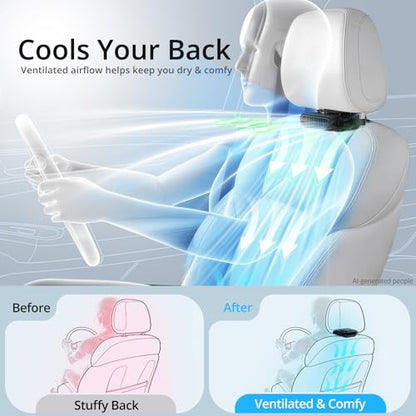 Car Seat Fan with Dual Seatback Cooling Airflow for Driver & Kids (Black)
