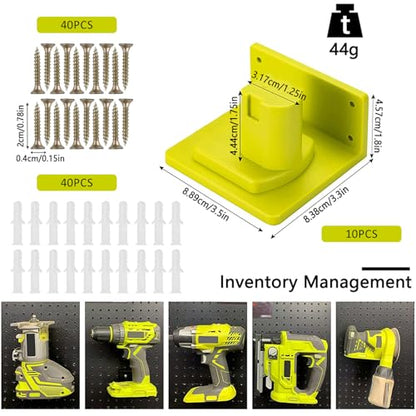 10 Pack Tool Holder Compatible with Ryobi 18V Wall Mount Plastic (10 Pack)