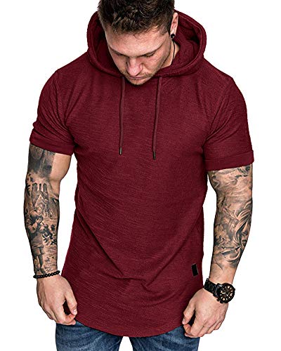 Mens Fashion Hoodies Sport Pullover Solid Color Shirt Workout Lightweight Tops Red XX (XX-Large / Red1)