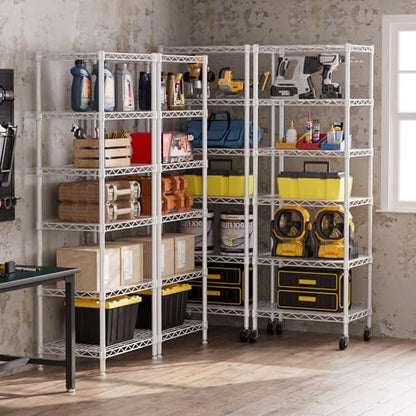 6 Small Wire Shelves Kitchen Pantry Close Home Organizers and Storage Bathroom Shelf Laundry Room Organization Adjustable Book Metal Garage Shelving Unit (White / 6-Tier 11.8"D X 17.3"W X 61.7"H)