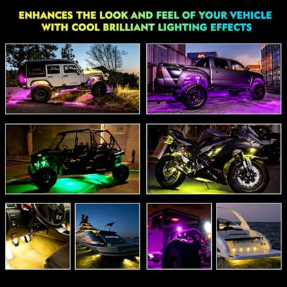 Bluetooth Rock Lights Multicolor Neon Accent Lights Underglow Kits (6 Pods / Standard Housing)
