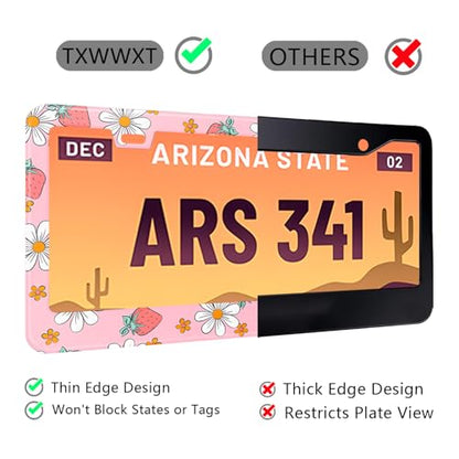 Pink Strawberry Floral License Plate Frame Stainless Steel License Plate Frames Holder Covers Rust (Pink strawberry floral)