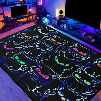 Black Play Cat Rug for Playroom for Boys Girls 2x3 Funny Cute Cat Cartoon Decor for Bedroom Living Room Non (2'x 3' / Blackcat01)
