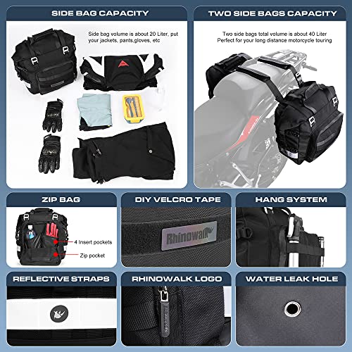 Motorcycle Saddle Bag Waterproof Motor Pannier Bag Luggage Pack Quick Release Motorbike Side Bag 20L (Black)