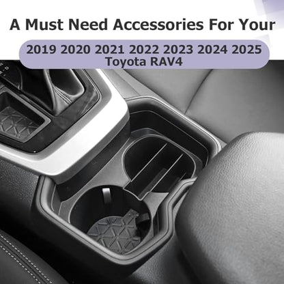 for 2025 Toyota RAV 4 Accessories Compatible with 2019 2020 2021 2022 2023 2024 2025 Toyota RAV 4 Front Center Console Cup Holder Organizer Secondary Storage Box Insert Tray ABS Material
