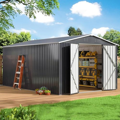10x14 FT Outdoor Storage Shed for Backyard (Black / 10x14 FT)
