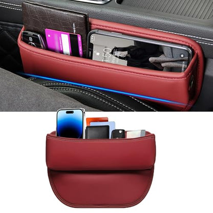 Universal Fit Premium Leather Car Seat Gap Filler Organizer (Burgundy，1 Pack)