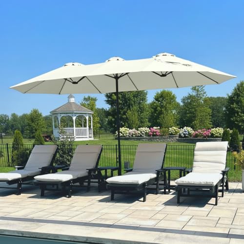 15ft Large Outdoor Patio Umbrella with Base Included (Ivory)