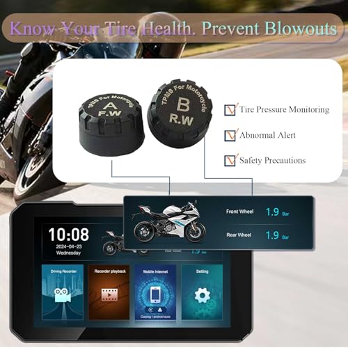 BODIMIA 6" Motorcycle Dash Cam with HD Camera (6“ Motorcycle Dash Cam + Dual Camera & TPMS)