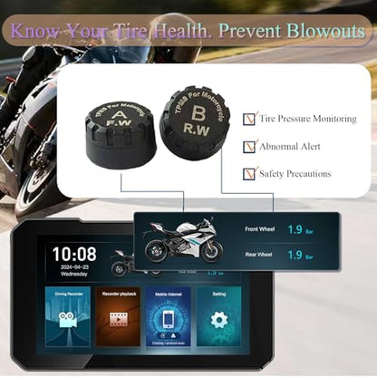 BODIMIA 6" Motorcycle Dash Cam with HD Camera (6“ Motorcycle Dash Cam + Dual Camera & TPMS)