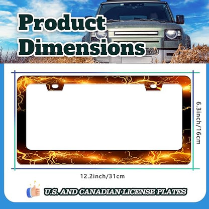 Yellow Red Thunder Lightning License Plate Frame Stainless Steel 6 X 12 in (Yellow Red Thunder And Lightning)