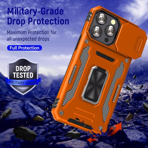 Orange Case for iPhone 15 Pro Max with Slide Camera Cover & Stand (★ iPhone 15 Pro Max 【6.7 inches】 / Orang+Black)
