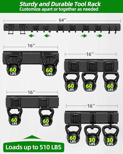 64 in Garage Tool Organizer Wall Mount (64 inch 10-Hook)