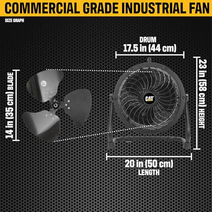 fans - 14”-Blade High-Velocity Drum Fan Heavy Duty Industrial Grade (Black, 2-in-1): 2,300 CFM, 4-Speed, 360 Degree Adjustable Drum Head, Dual Ball Bearing Motor with Die-Cast Cover (HVD-14AC-BLK) (Black / Floor)