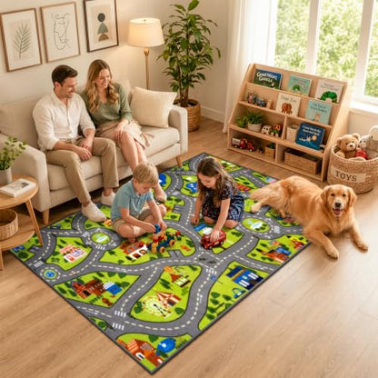 Kids Rug Play Mat (Green City1 / 2'8" x 5')