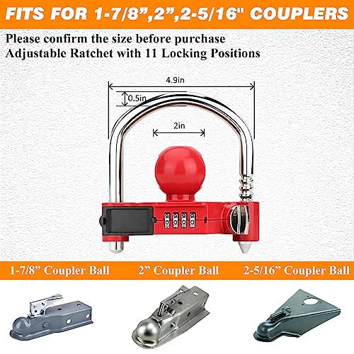 1 Pack Universal Hitch Lock with Combination Lock (Red)