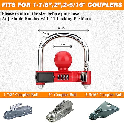 1 Pack Universal Hitch Lock with Combination Lock (Red)