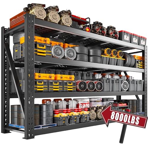 8000LBS Heavy Duty Garage Shelving (77"W x 24"D x 72"H, 4-Tier)