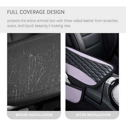 Patchwork Leather Center Console Covers for Cars (Taro Purple)