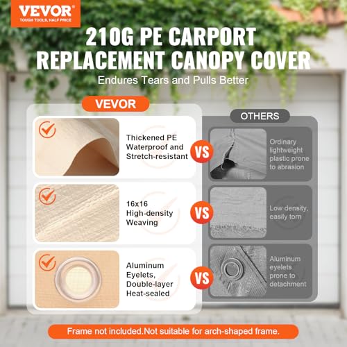 Carport Replacement Canopy Cover 10 x 20 ft (Beige / 10x20ft)