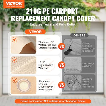 Carport Replacement Canopy Cover 10 x 20 ft (Beige / 10x20ft)