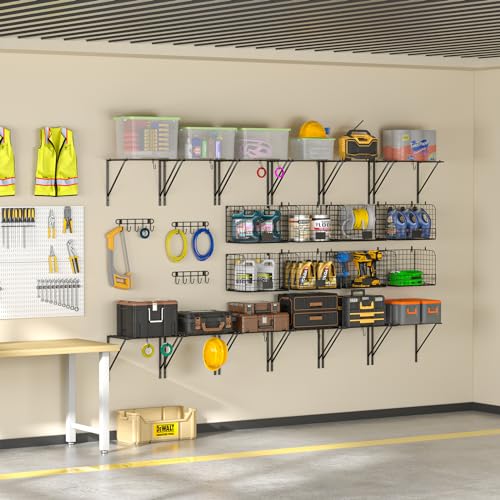 2 Pack Garage Shelves Wall Mounted with Wire Baskets