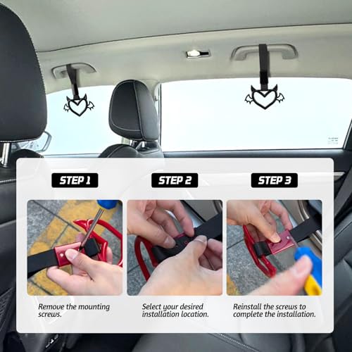 2 Pcs Devil Heart Shaped Car Handle Strap (Black-Wing)