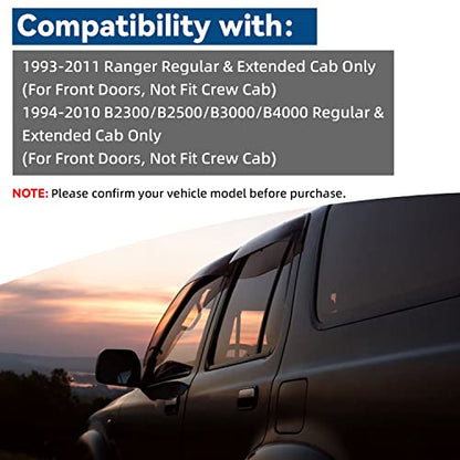 2pcs Window Visors Rain Guards for 93 (for 1993-2011 Ford Ranger / Mazda)