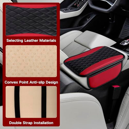 Leather Car Center Console Cover with Side Storage Pockets (BlackRed)