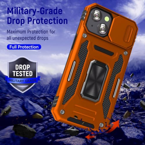 Orange Case for iPhone 15 with Slide Camera Cover & Stand (★ iPhone 15 【6.1 inches】 / Orang+Black)