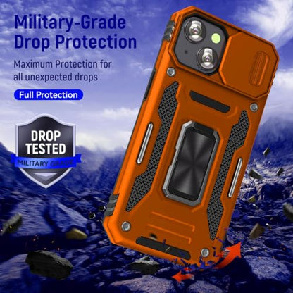 Orange Case for iPhone 15 with Slide Camera Cover & Stand (★ iPhone 15 【6.1 inches】 / Orang+Black)