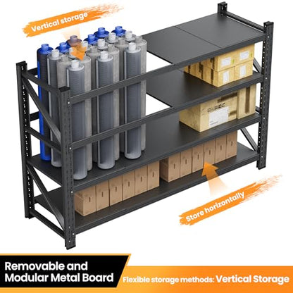 75” Wide Heavy Duty Metal Garage Shelving (Matte Black / 75"Wx24"Dx70"H)