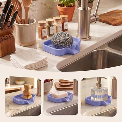Silicone Soap Dish with Drain Spout (Light Purple / S(4.9"×3.2"))
