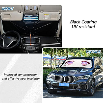 Purple Pink Anime Kawaii Eyes Windshield Sun Shade Umbrella Foldable Car Front Window Sunshade Blocks UV Rays Heat Keep Vehicle Cool (multi 20)
