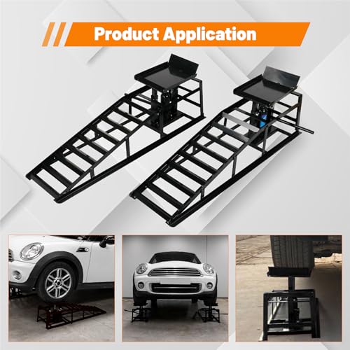 2 Pack 5T Low Profile Hydraulic Car Ramps (10000lbs/5T-Black)