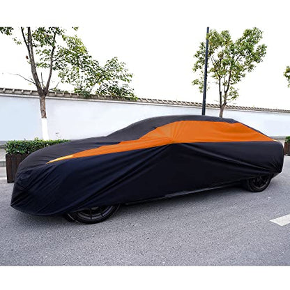Waterproof All Weather Snowproof UV Protection Windproof Outdoor Full car Cover (A5-Fit Sedan Length 194-206 inch / Orange)