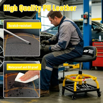 Rolling Shop Stool with Wheels (Yellow)
