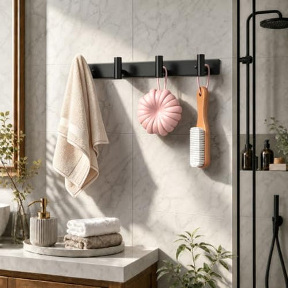 Coat Rack Wall Mounted ("T" Shape 4 Hooks - 2 Pack / Black)