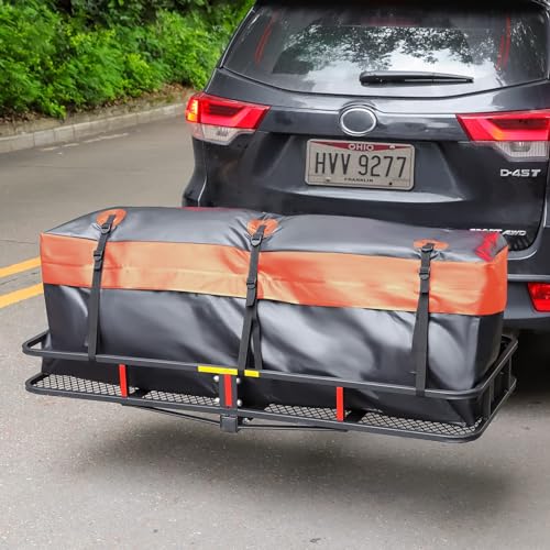 Folding Hitch Mount Cargo Carrier Basket 60" x 20" x 6" with Waterproof Bag (60" x 20" x 6")