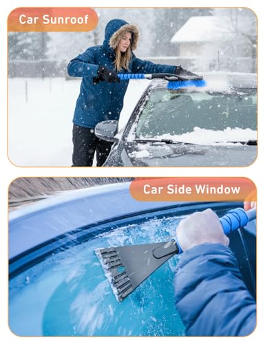 27" Car Snow Brush with Ice Scraper for Car Windshield 2Pack Blue (Blue & Blue)