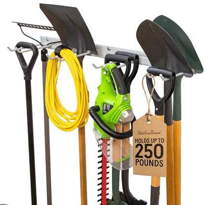Garage Tool Organizer (36" Heavy Duty Steel Rack | 4 Hooks | Holds 250lbs / GRAY)