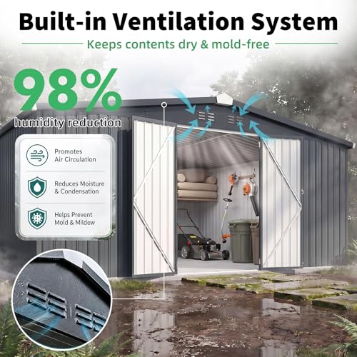 12' x 14' Waterproof Metal Outdoor Storage Shed (Dark Grey / 12x14)